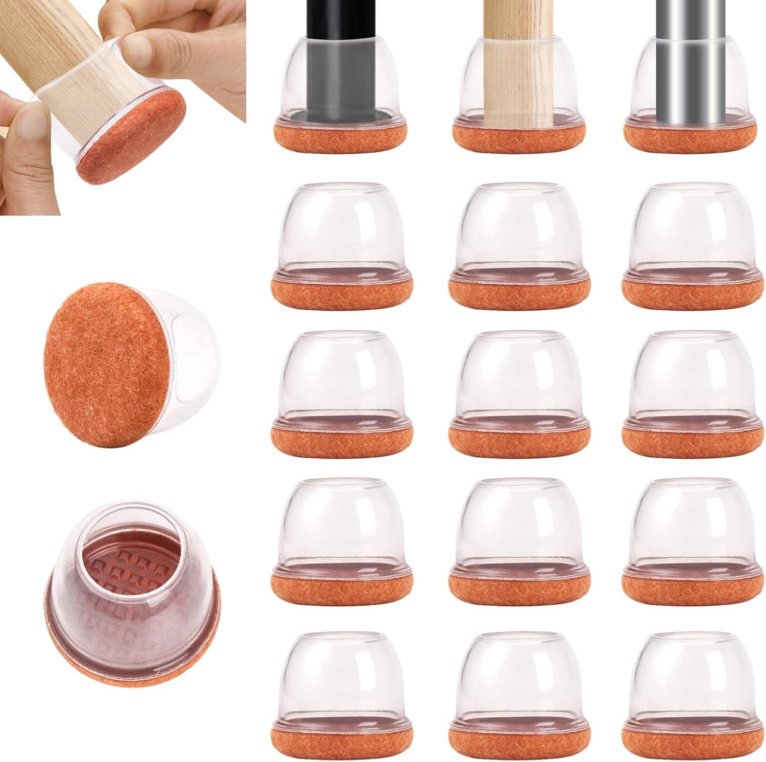 Chair Leg Floor Protectors 16Pcs TPE High Transparency Chair Leg Covers for Hardwood Floors Non-Slip Felt Bottom Furniture Pads Reduce Noise Chair Legs Caps Chair Sliders for Wood Floors