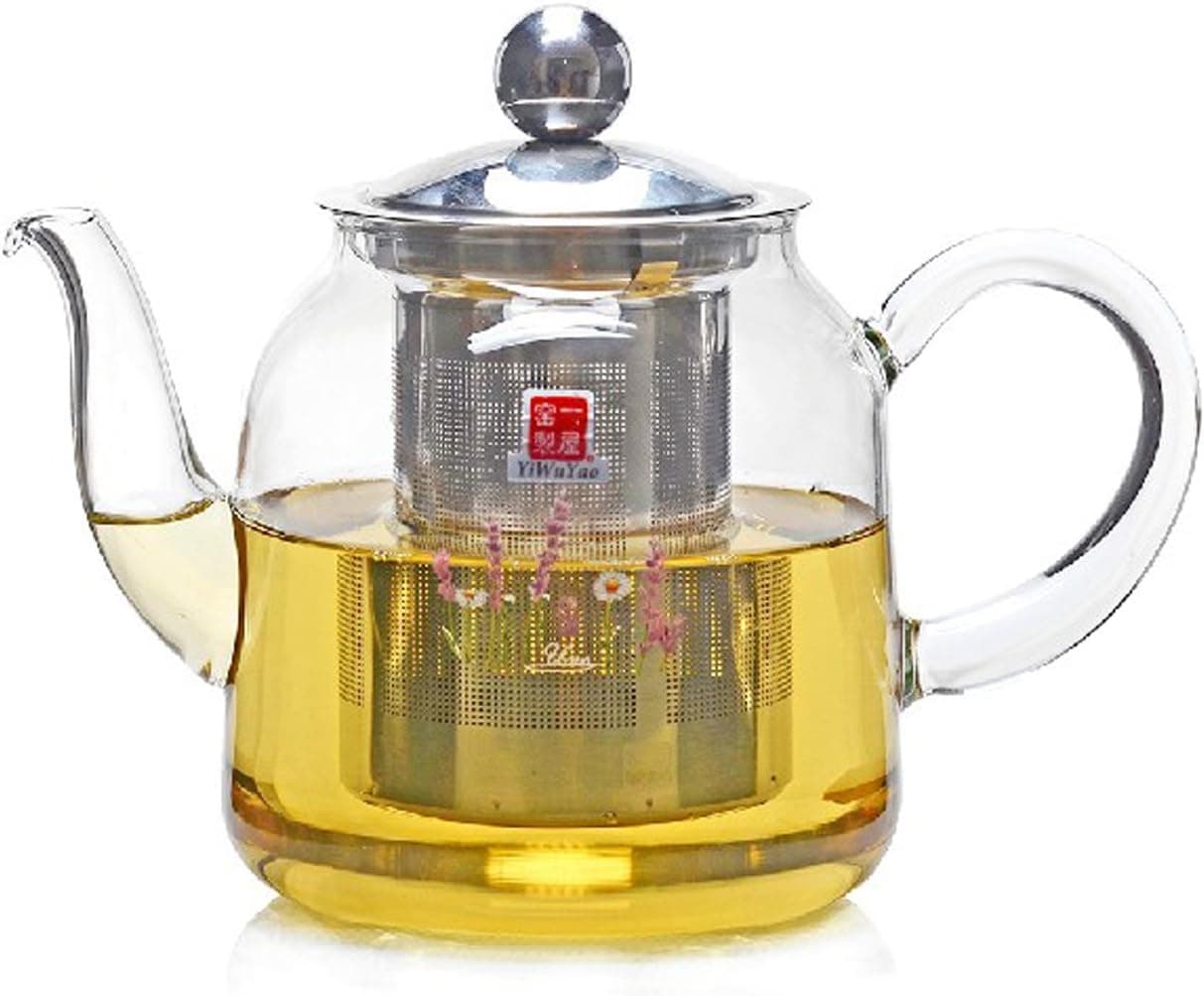 FantasticTea Borosilicate Crystal Clear Glass Teapot with Stainless Steel Infuser (700 ml, 3 cups, 24 Fl-Oz)