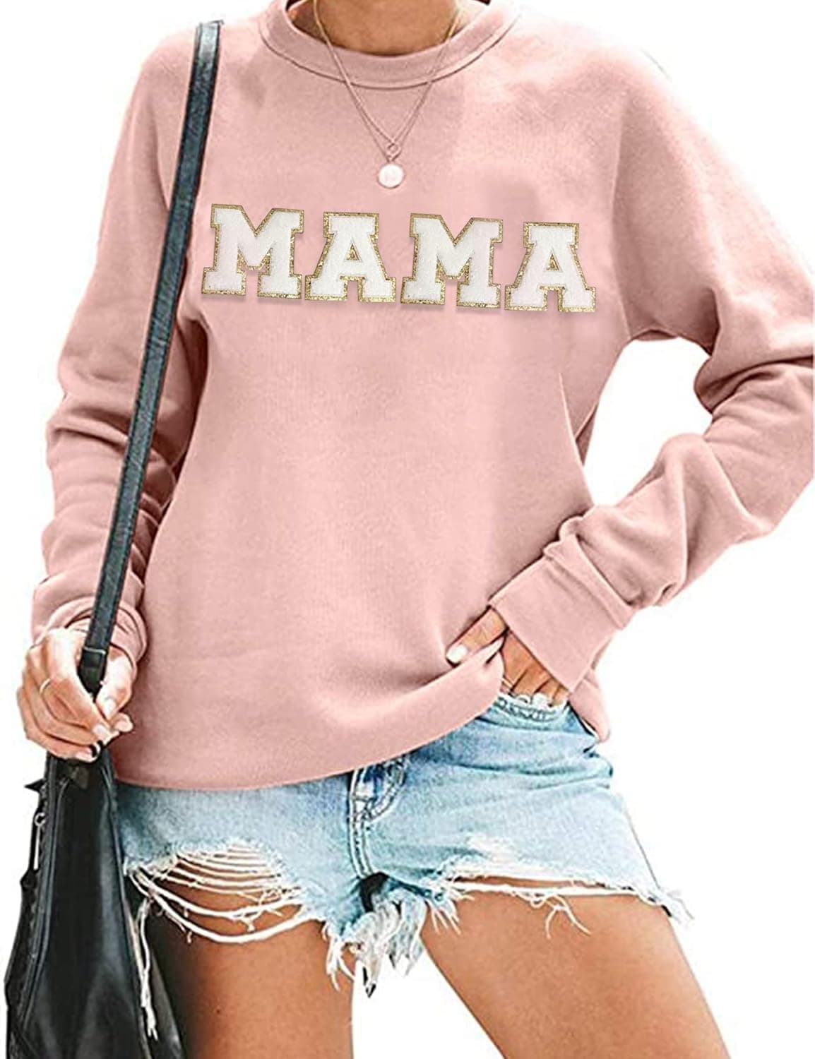 Mama Sweatshirts Mama Embroidery Graphic Print Sweatshirt Long Sleeve Pullover Blouse Tops