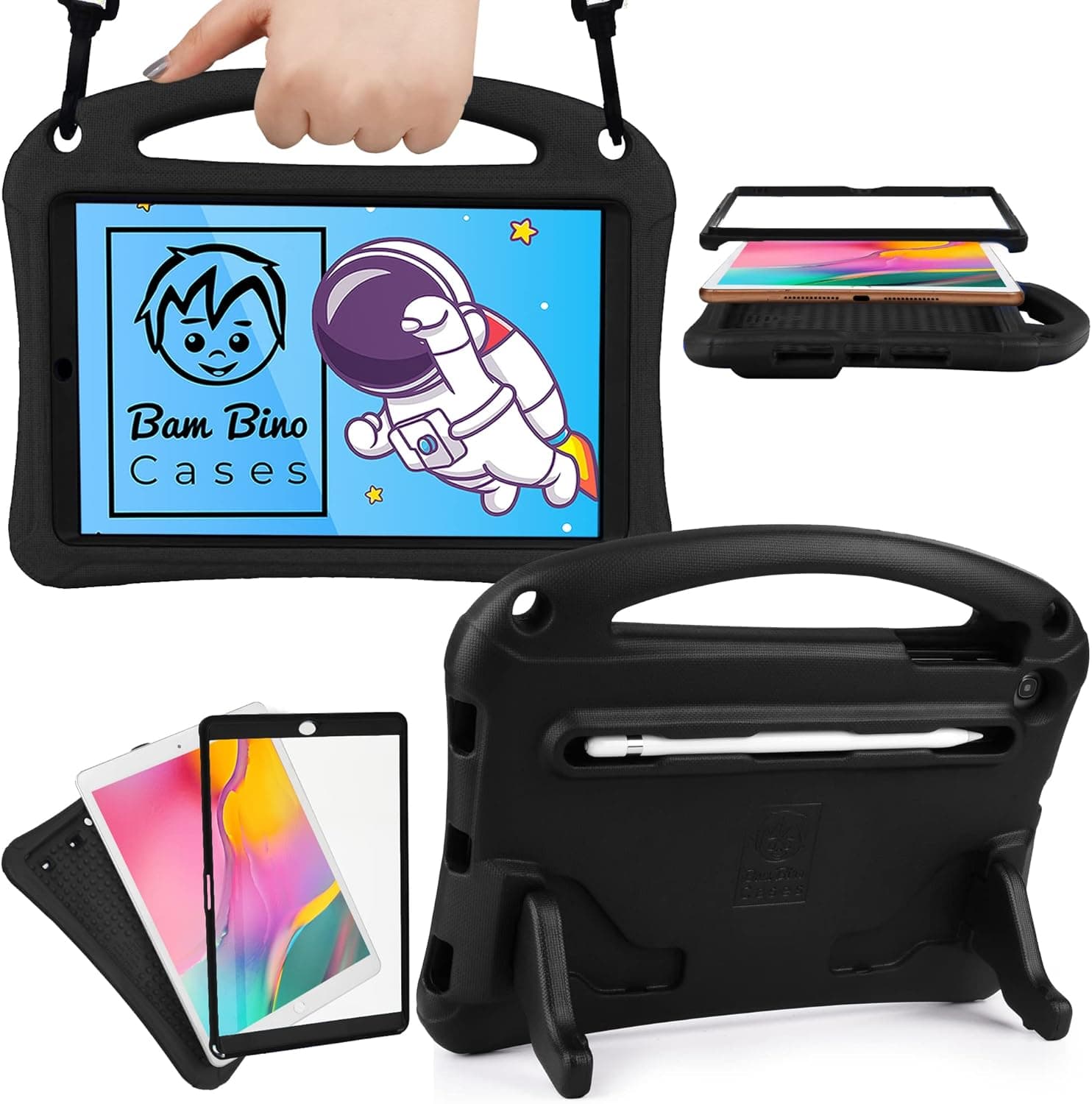 Bam Bino Space Suit [Rugged Kids Case] for Samsung Galaxy Tab A 10.1 (2019) | Designed in Australia, Made for Children | Stylus Holder, Screen Guard (Cosmic Black)