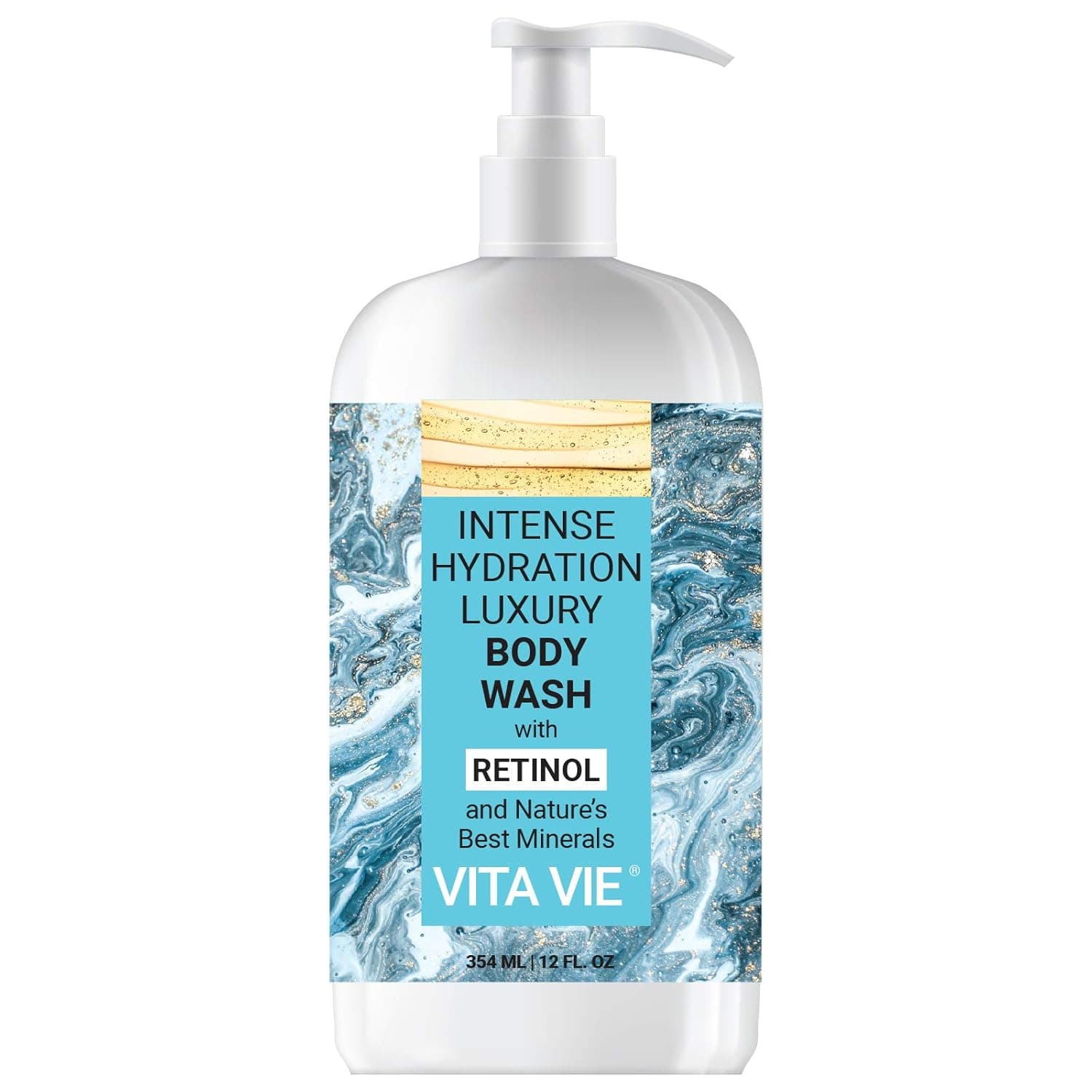 VITA VIE Intense Hydration Luxury Body Wash with Retinol, 12 oz - Youthful, Moisturizing, Exfoliating Clean