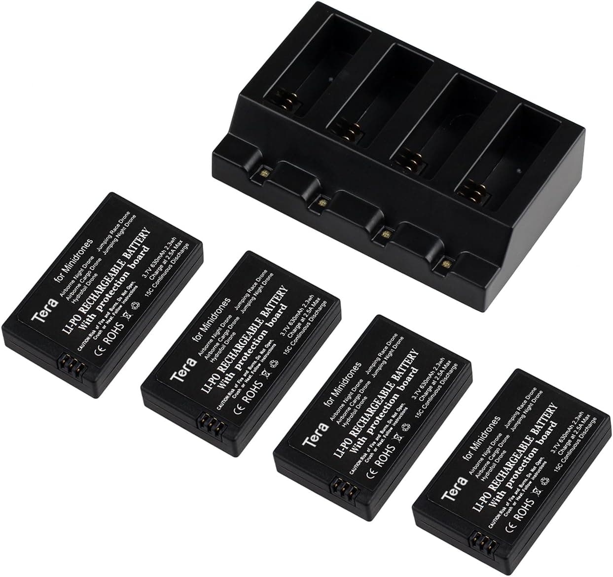 Tera Multi Rapid Battery Charger with 4Pcs 3.7v 630mAh Li-po Battery Kit for Parrot Mini Airborne Night Drone Airborne Cargo Drone Hydrofoil Drone Jumping Race Drone Jumping Night Drone