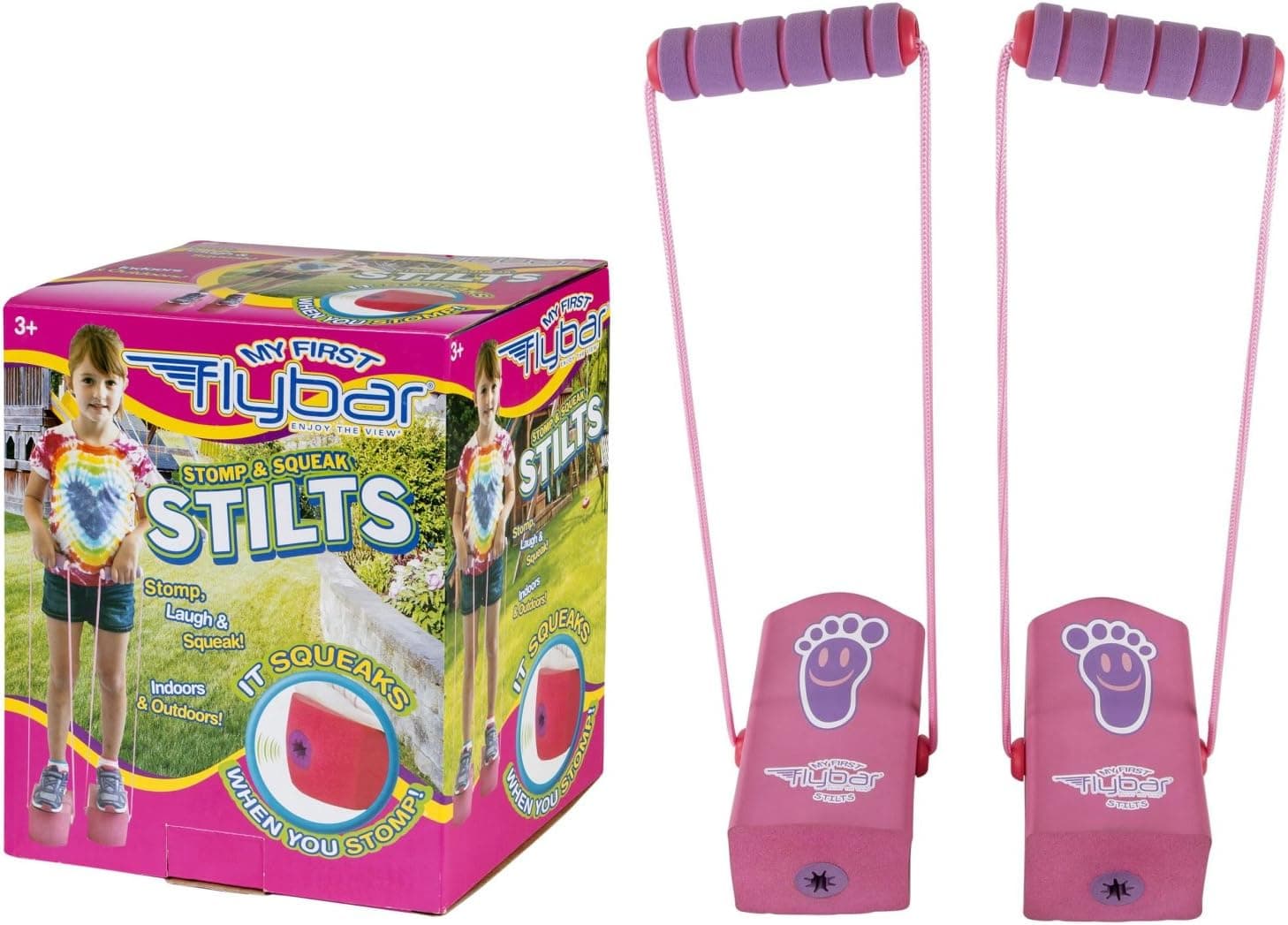 Flybar My First Kids Stilts for Ages 3 & Up, Soft and Safe Foam Pogo Steppers Squeak with Each Step – Foam Hand Grips with Sturdy Rope Handles
