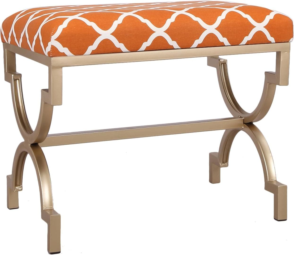 Joveco Modern Upholstered Fabric Cushion Metal Frame Footrest Stool, 21 Inches Height Orange