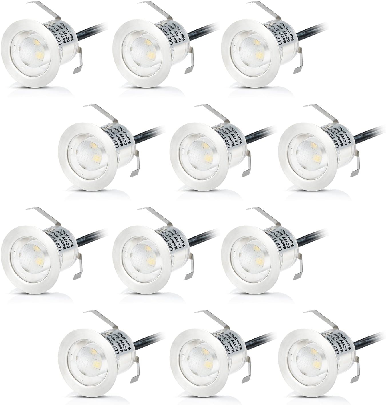 Recessed LED Deck Lighting Kits 0.6W DC12V Low Voltage Warm White φ30mm Waterproof IP 67 Led In Ground Lighting for Steps StairPatio FloorPool Deck Kitchen Outdoor Lamp (12Pcs/Pack) [Energy Class A +]
