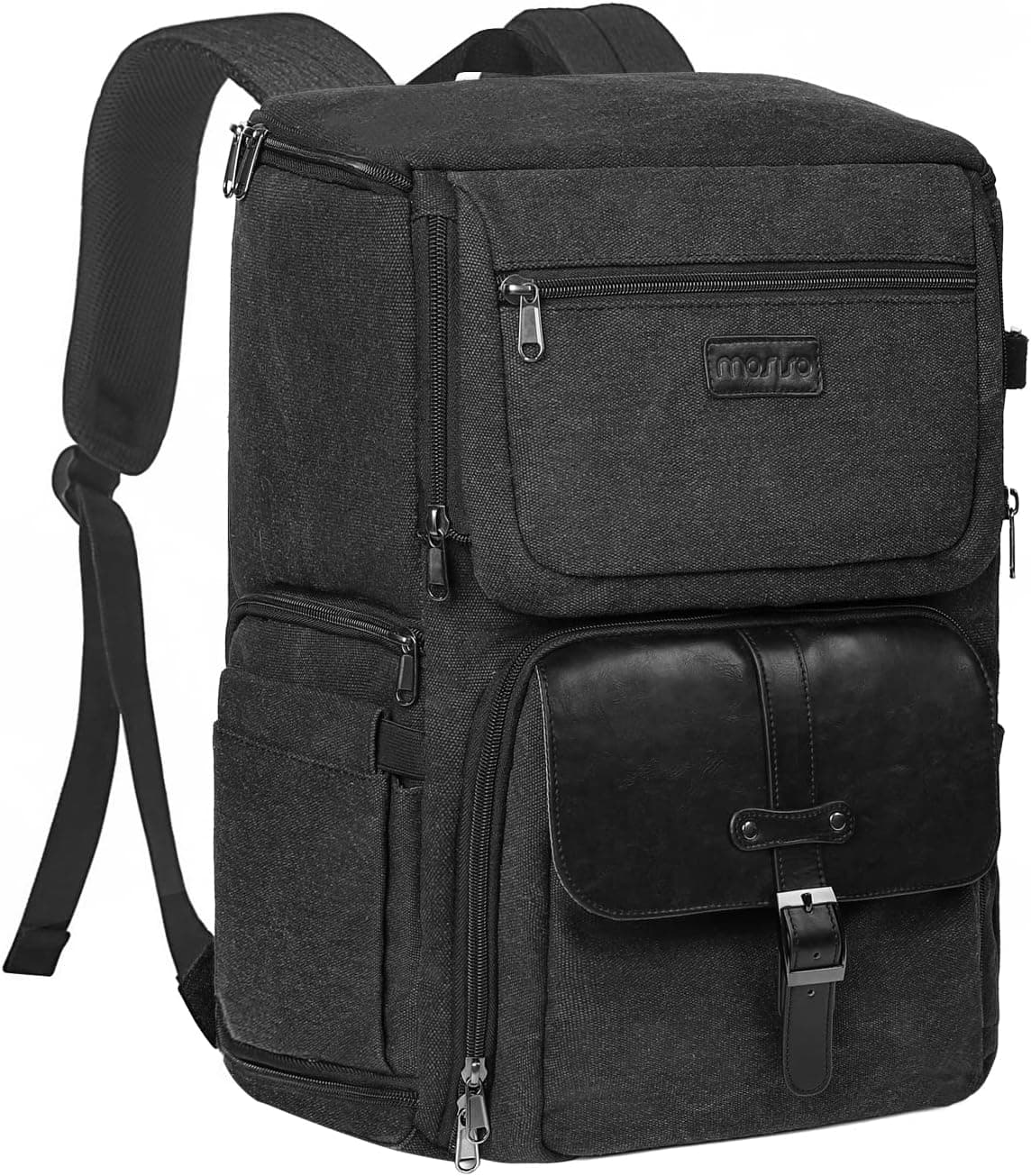 MOSISO Camera Backpack, DSLR/SLR/Mirrorless Photography Camera Bag Case PU Flap Front Pocket with Tripod Holder&15-16 inch Laptop Compartment Compatible with Canon/Nikon/Sony/DJI Mavic Drone, Black