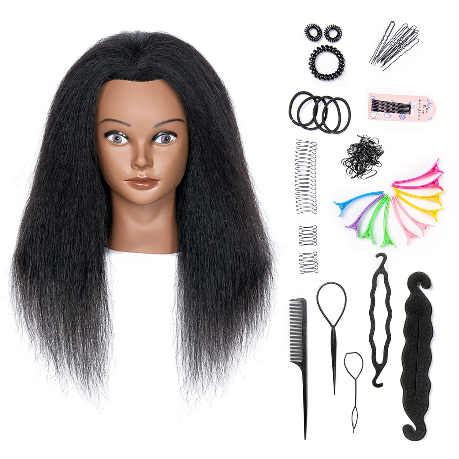 Mannequin Head with Human Hair Manikin Head 16 inch 100% Real Hair Doll Head for Hair Styling Salon Training Head Cosmetology Braiding Practice Mannequin Manikin Head Hairdresser (16 Inches)
