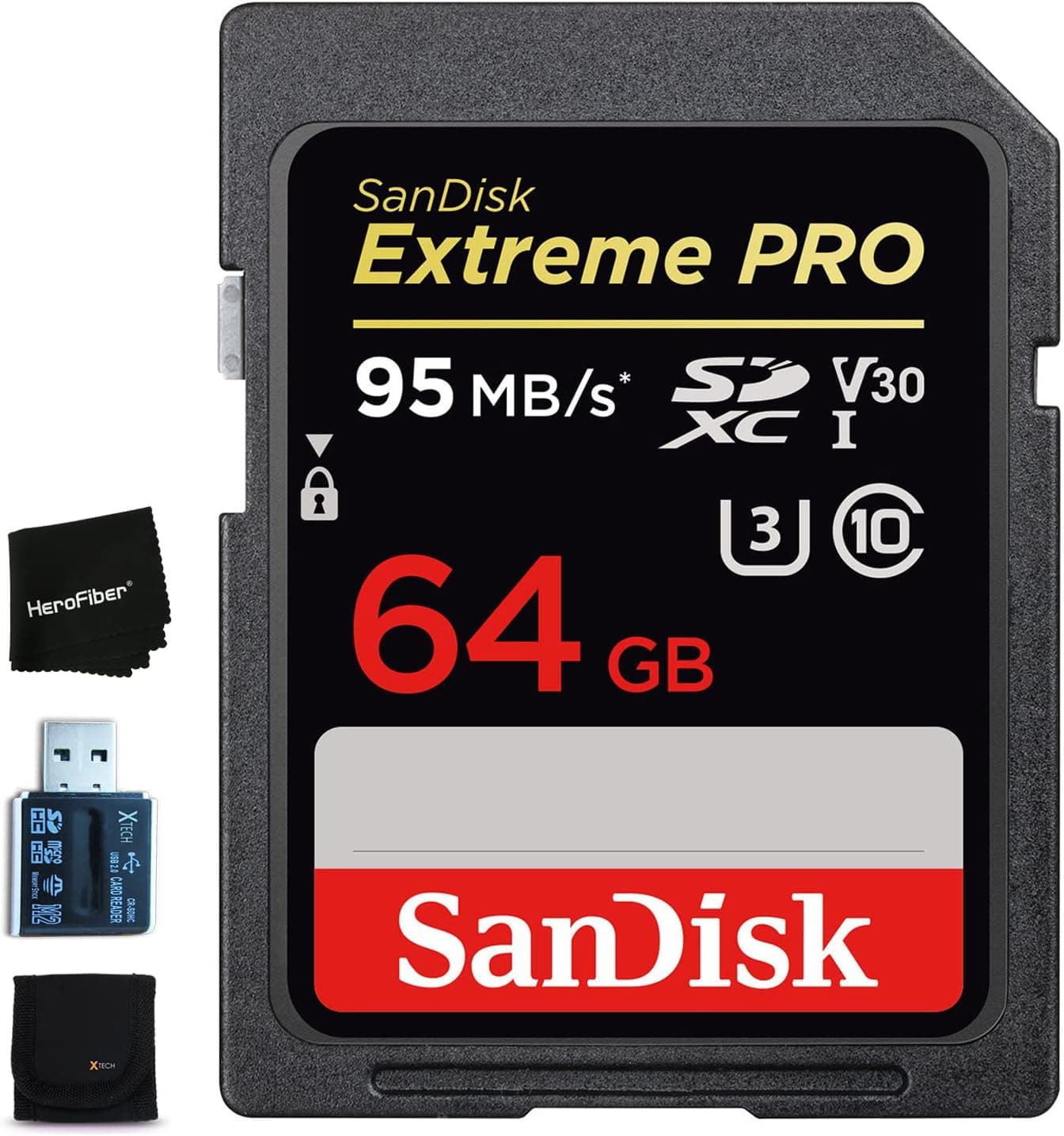 SanDisk Extreme PRO 64GB SD Memory Card + Card Reader for Canon DSLR Cameras Including Canon EOS 80D 77D 70D, EOS Rebel T7i T7 T6i T6S T6 T5i T5 T3i SL2 SL1 EOS 9000D 800D 760D 750D 1300D 1200D