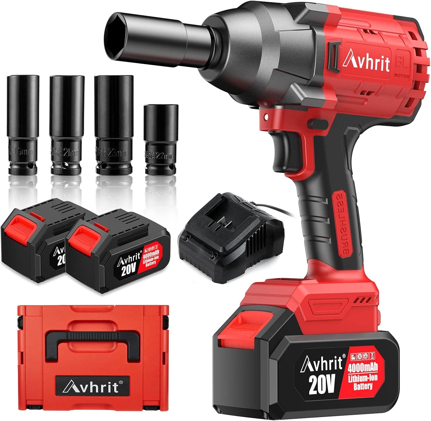 Avhrit Impact Wrench 1/2 inch, 700Ft-lbs (950Nm) Brushless Impact Wrench/ 2x 4.0Ah Battery, Electric Impact Wrench for Car, Home