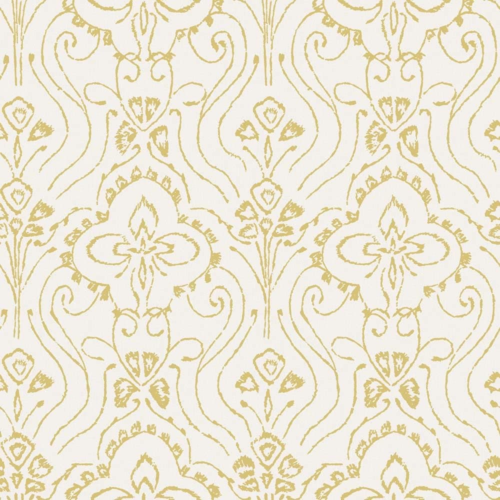 Tempaper Yellow Pacific Wave Damask Removable Peel and Stick Wallpaper, 20.5 in X 16.5 ft, Made in The USA