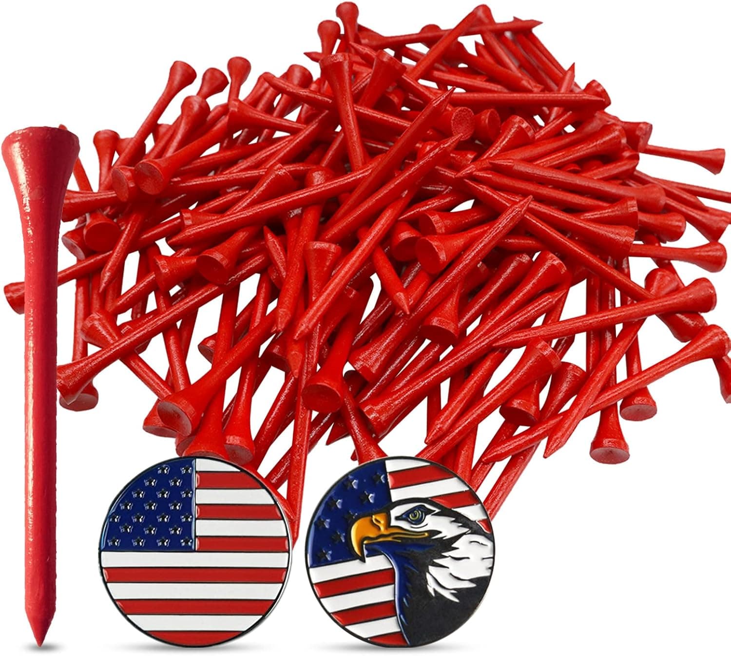 FINGER TEN Bamboo Golf Tees Wood 2 3/4 3 1/4 Inch Wooden Tee Color Bulk 250 500 Count with 2 Free Ball Marker USA Eagle for Men Women Kids