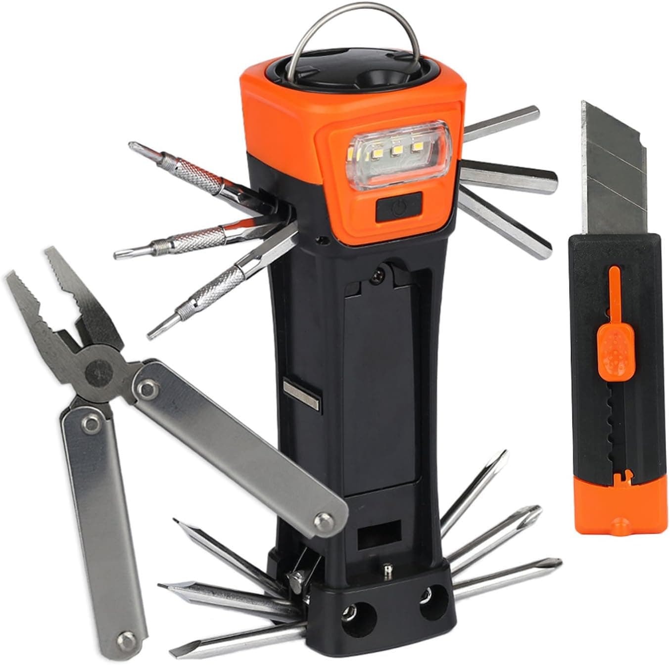 16-in-1 Multi Tool Set Multipurpose Functional Flashlight Hammer Cutter Screwdriver Pliers Outdoor Repairs Survival Camping, Orange Multitool