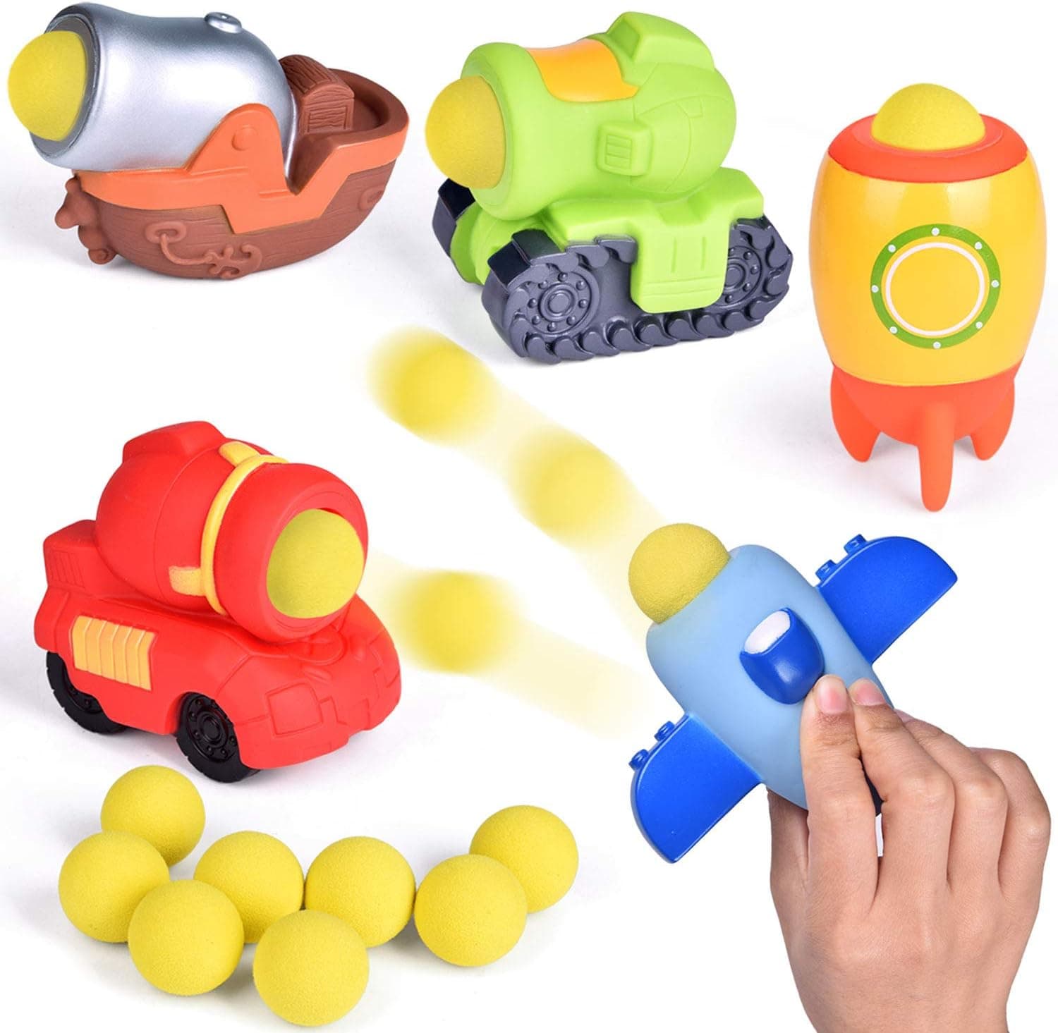 Fun Little Toys Vehicle Squeeze Popper Toys for Kids with 8 Foam Balls, Cannon Toy, Baby Ball Popper Toy, Great Gifts for Kids Aged 3-6