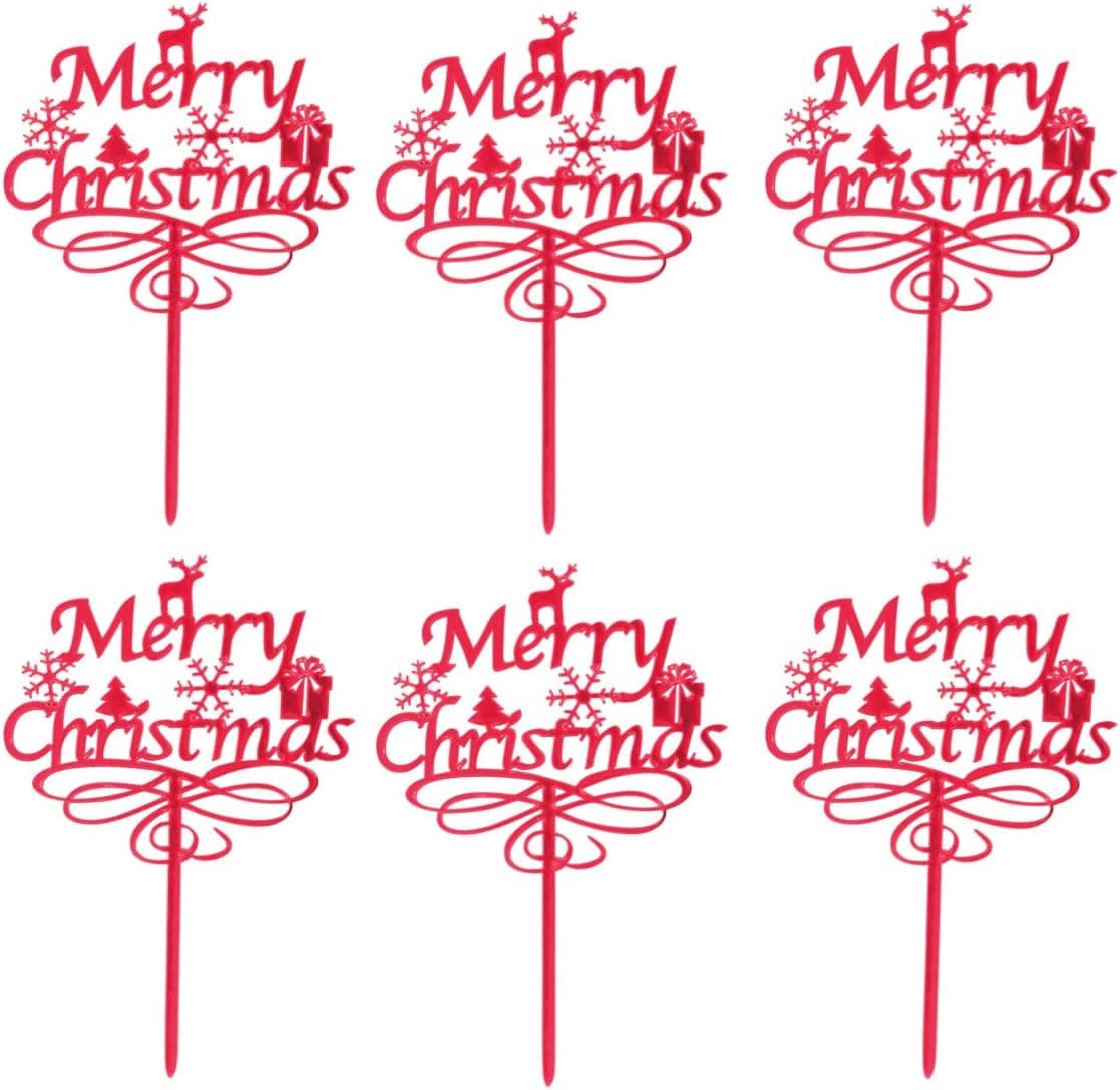 Amosfun Merry Christmas Party Cake Toppers Cake Decor Dessert Topper Party Supplies for Christmas