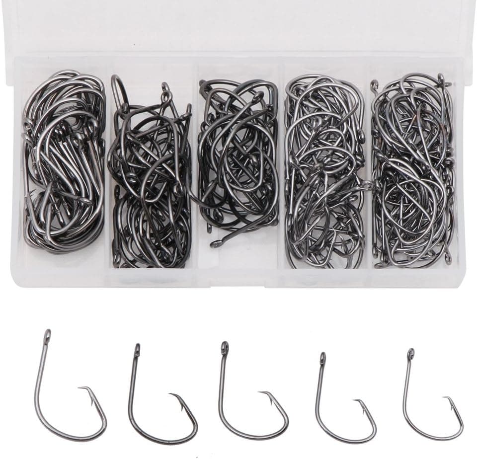 170 Pcs 4 Sizes Black Fishing Hooks Sport Circle 7381 HC-21
