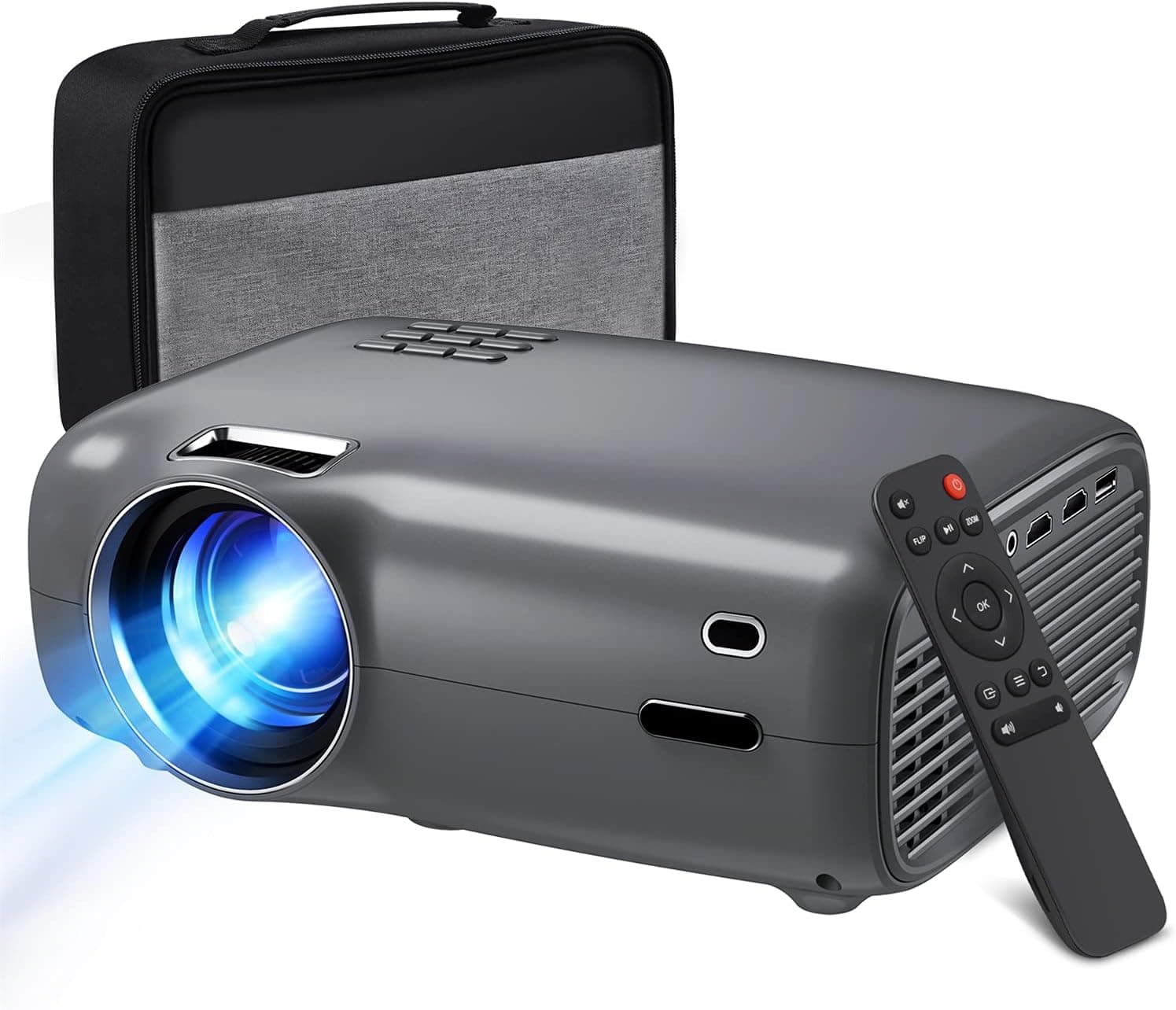 ANPROMAX Mini Projector, Portable Projector 5000 Lux Full HD 1080P and 200 Inch Display Supported, Outdoor Movie Projector for Home/Outdoor Compatible with HDMI, AV, VGA, USB, SD, PS4, P100