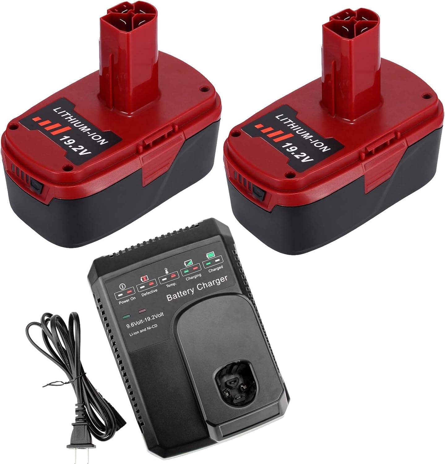 2 Pack DieHard C3 Battery Compatible with Craftsman 19.2 Volt Battery Lithium 130279005 1323903 11375 11376 315.113753 315.PP2011 and Charger for Craftsman 19.2V Lithium-ion Ni-Mh&Ni-Cd Battery
