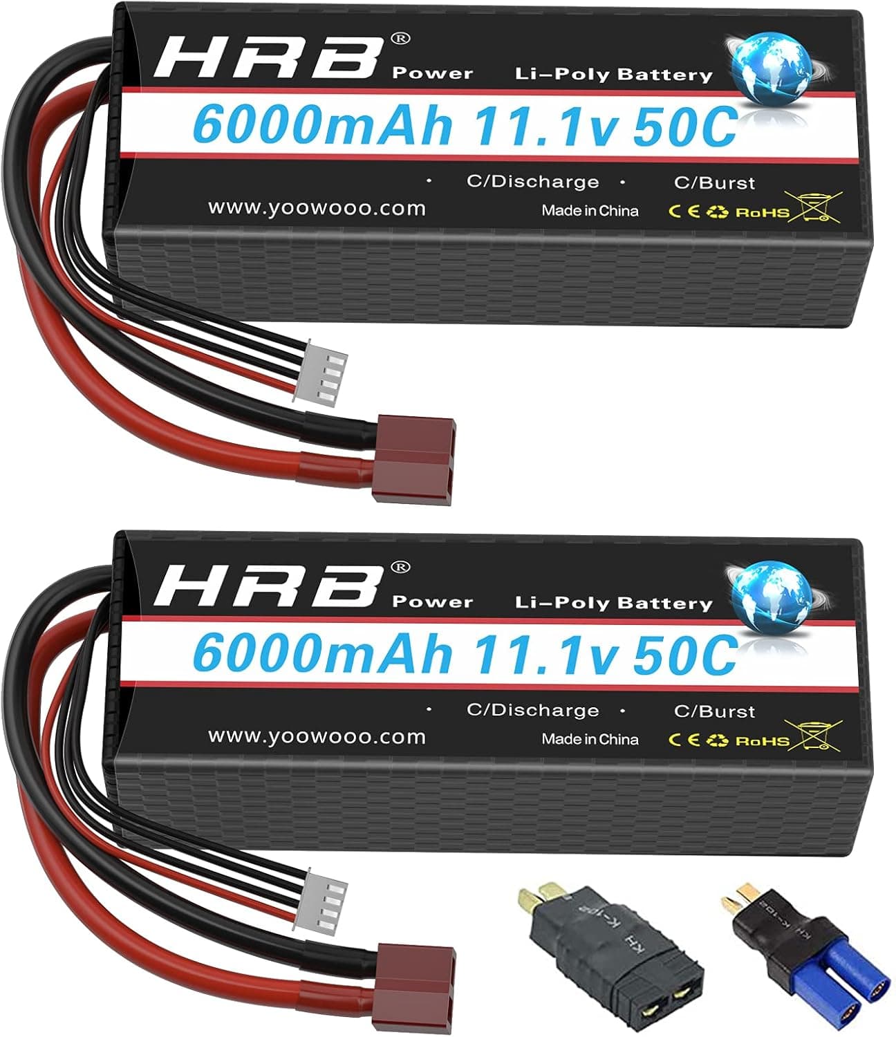 HRB 11.1V 6000mAh 50C T Hardcase Lipo Battery Compatible with RC Car RC Plane RC Truck RC Boat (2 Packs)