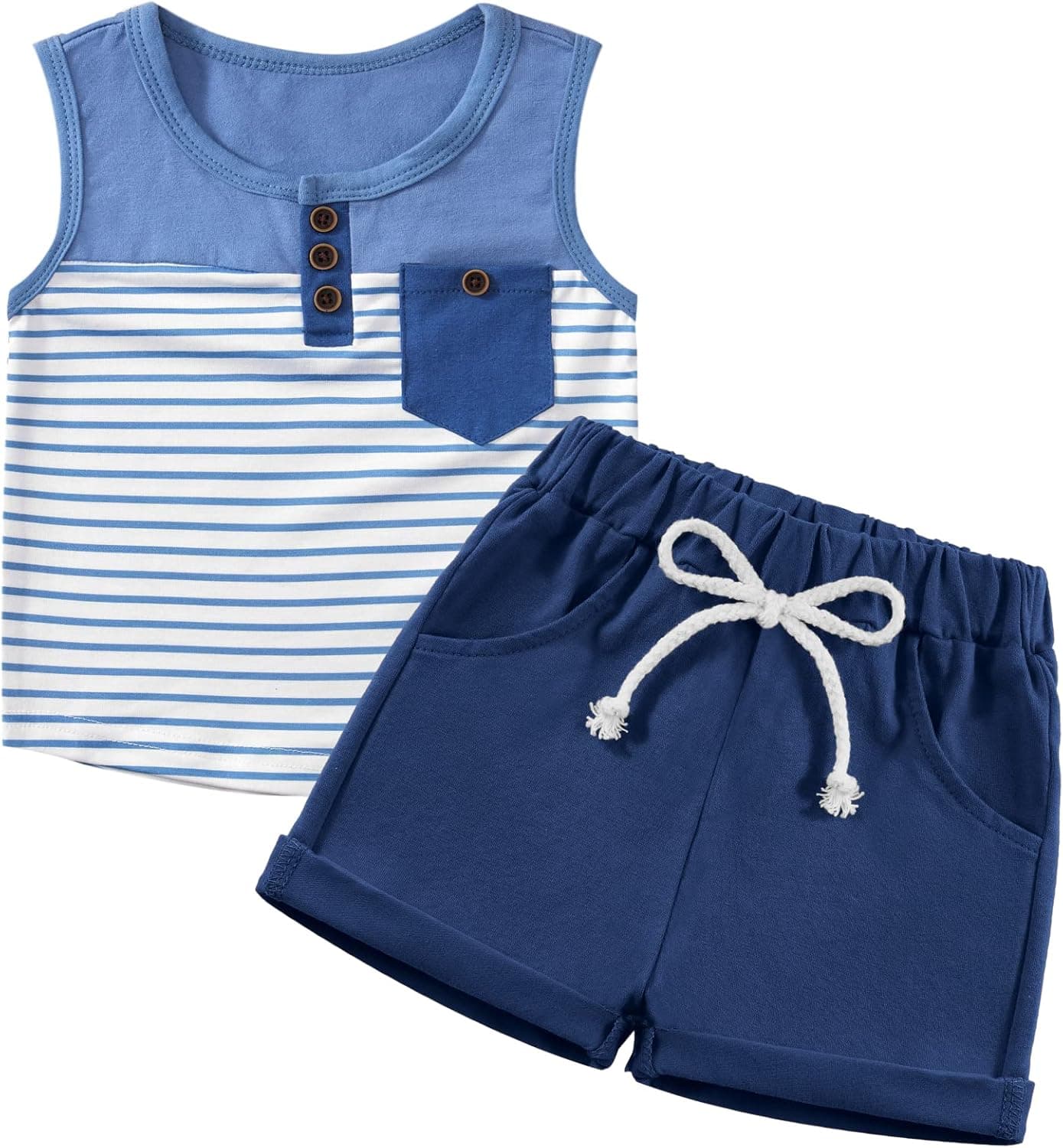 Toddler Boy Clothes Baby Summer Outfit Striped Tank Tops T-Shirt + Solid Shorts 2Pcs Clothing Set