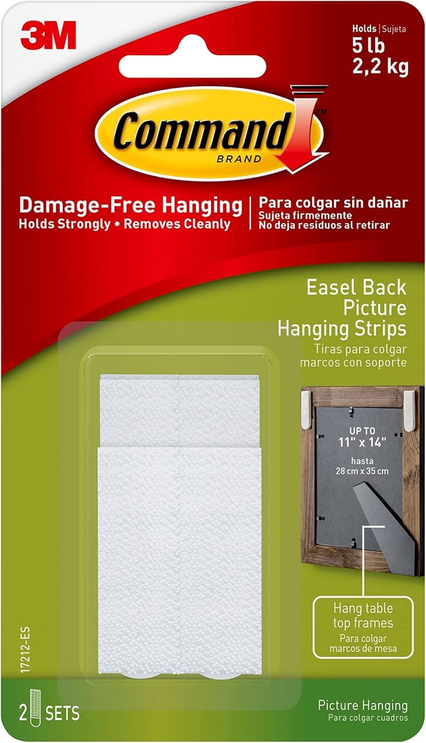 Command 17212-ES Easel Back Picture Plastic Hanging Strips, White, 2 Count