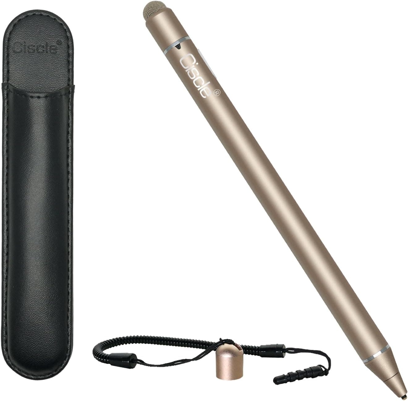 Active Stylus Pen, Ciscle Electronic Stylus, 2 in 1 Precision Series with 1.6mm Fine Point Copper Tip and Mesh Tip, for Touch Screen Devices (iPad/iPhone/Andriod or More) -Rose Gold