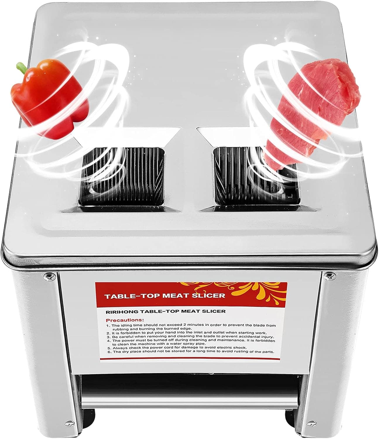 Mxmoonant 2.5mm+10mm Electric Meat Cutter Cutting Machine Slicer Cube Shredded Meat 330lb/h 850W 2 Feed ports Stainless Steel Chicken Fish Beef Chicken Meat Vegetable Slicer (2.5mm+10mm)