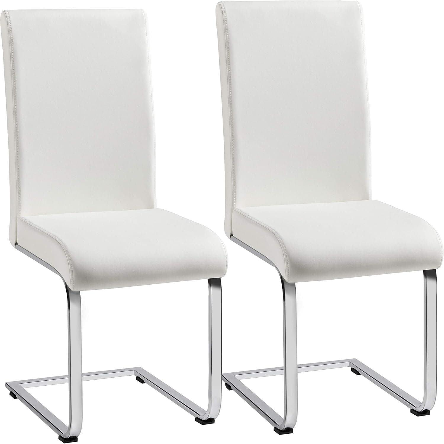 Yaheetech Dining Chairs High Back Leather Side Chairs Dining Living Room Chairs Upholstered Armless Chair with Metal Legs Home Kitchen Furniture Modern Set of 2, White