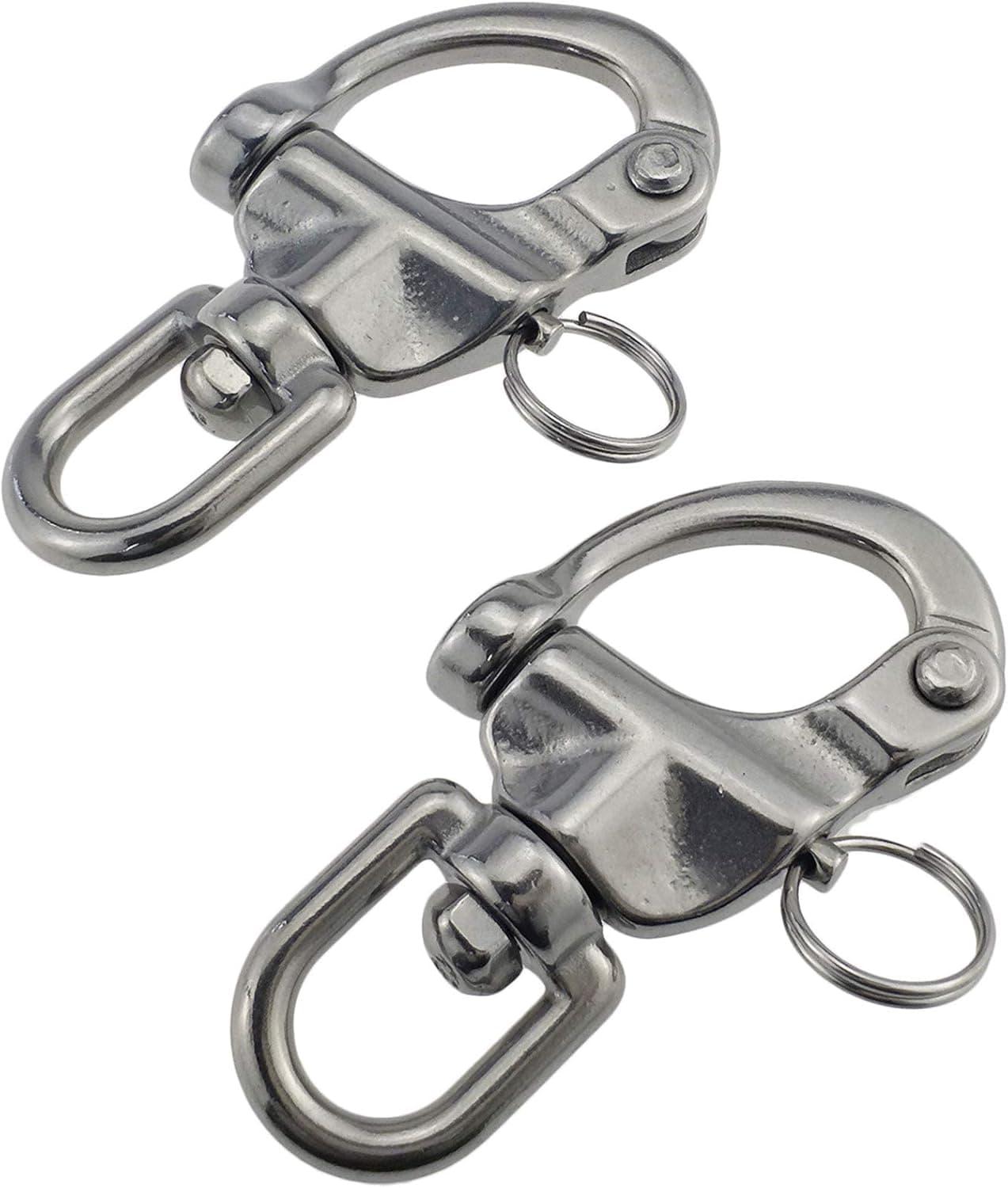 keehui Pair 2-3/4inches Swivel Eye Snap Shackle Quick Release Bail Rigging Sailing Boat Marine 316 Stainless Steel for Sailboat Spinnaker Halyard