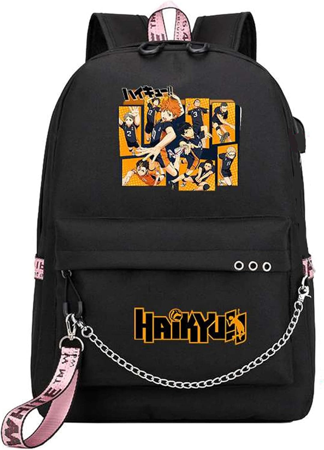 TKBASO Anime Haikyuu Karasuno High School Hinata Volleyball Juvenile Backpack Laptop Bag Shoulder Bag 4 (BLACK)