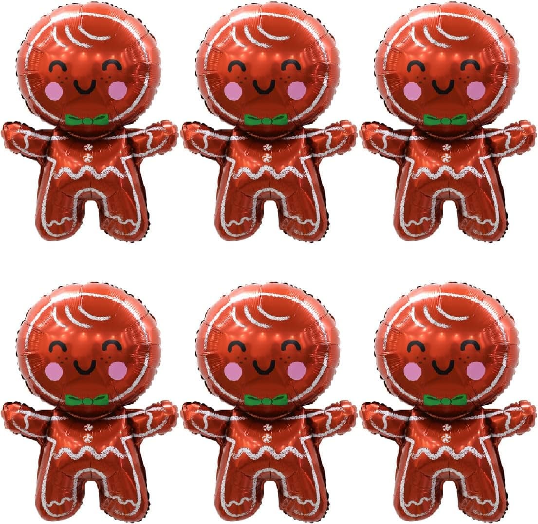 32.5" Gingerbread Man Christmas Foil Balloons - Pink Cheek Larger Gingerbread Man Xmas Decoration Kids Balloon New Year Eve Party Supplier JM Puri Mi 6pcs