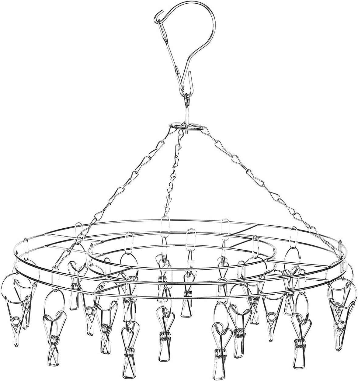 iTrustech Hanging Drying Rack Laundry Clip and Drip Hanger Stainless Steel with 20 Clips (Round Shape 20 Metal Clothespins)