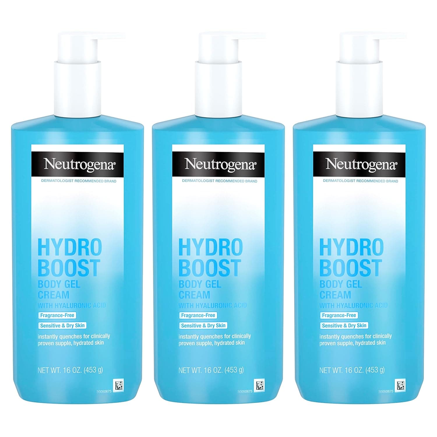 Neutrogena Hydro Boost Fragrance-Free Body Gel Cream with Hyaluronic Acid, Non-Greasy, Fast Absorbing Moisturizer & Hydrating Full Body Cream for Sensitive Skin, Paraben-Free, 16 oz (Pack of 3)