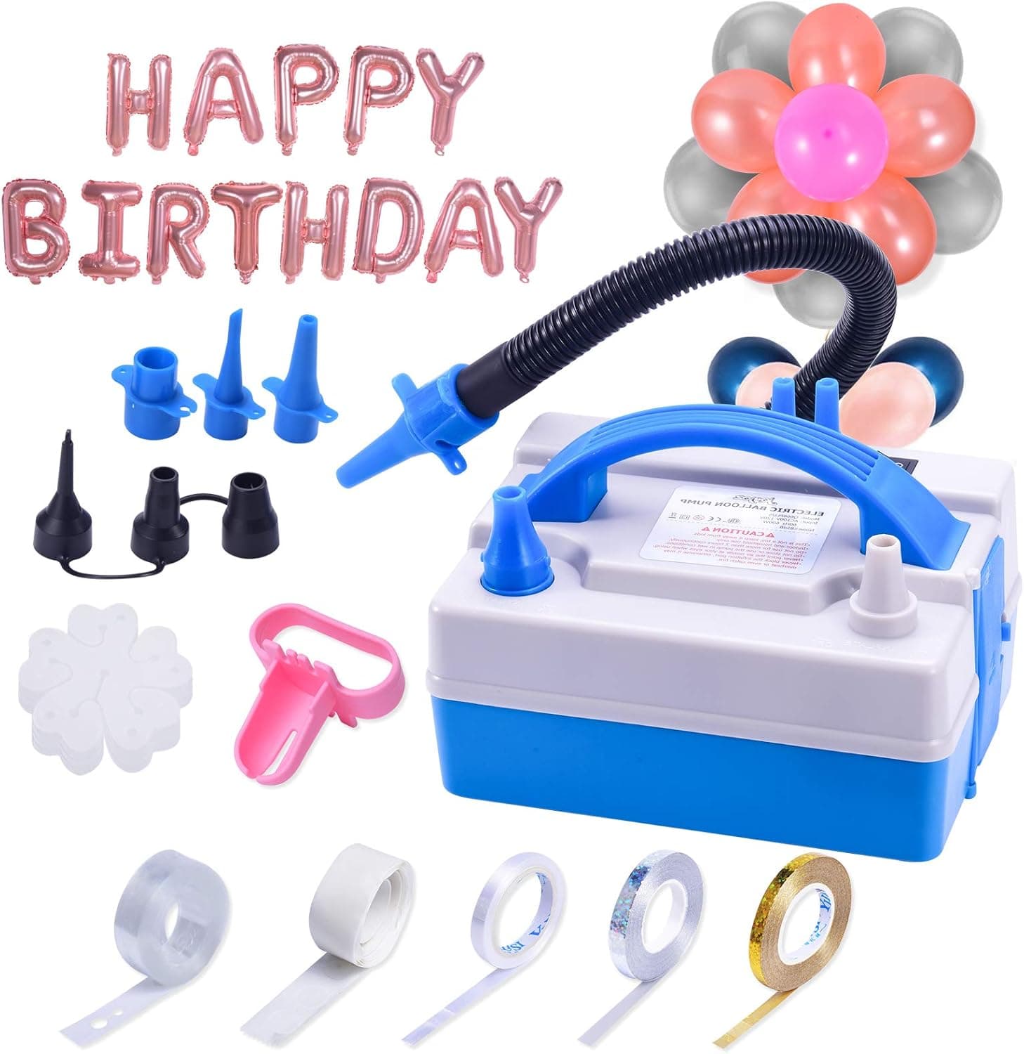 Joyjoz Balloon Pump, Electric Balloon Pump with Multipurpose Hose Extension, Portable Balloons Inflator with Nozzles for Inflatables Couch, Pool Floats, Inflatable Toy, Compression Bag