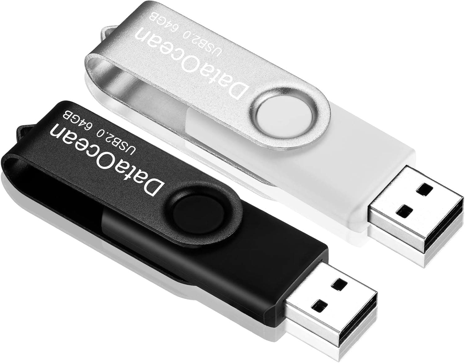 DataOcean 2 Pack 64GB USB 2.0 Flash Drive Memory Stick Thumb Drives Swivel Design(2 X 64GB: Black Silver)