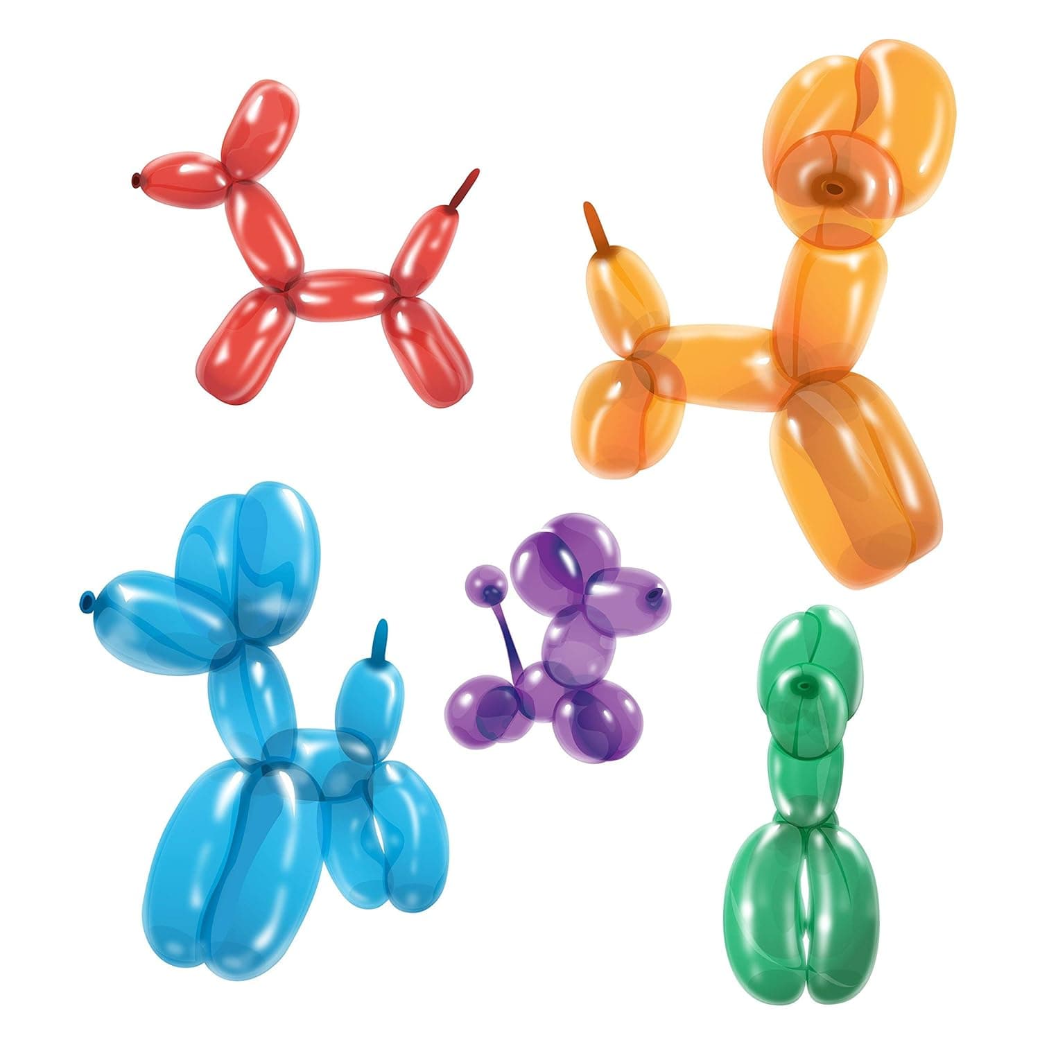 Wallies Dog Balloon Animals Vinyl Decal Wall Stickers, 5pc