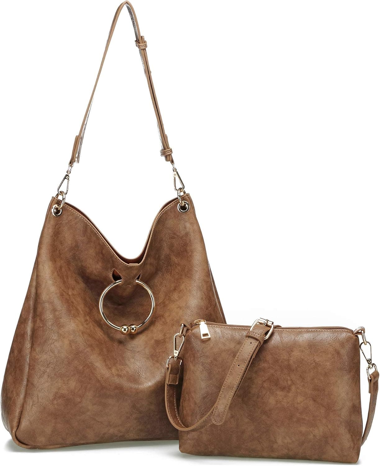 Women's Soft Faux Leather Hobo Handbags Ladies Shoulder Bag Tote Purse (Coffee)