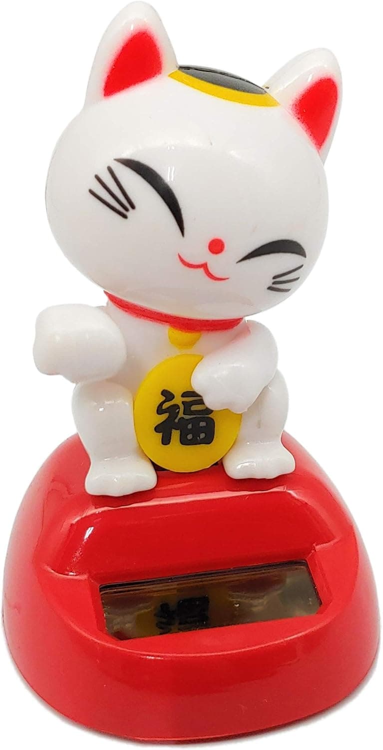 White Maneki-neko Solar swing mascot "The lucky cat is beckoning"