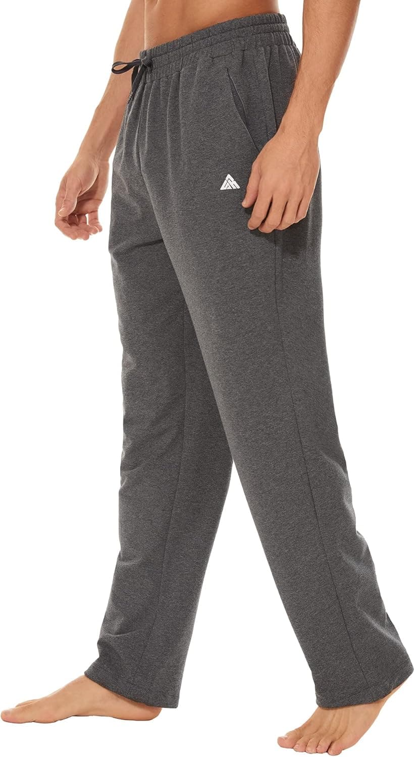 JACKETOWN Men's Cotton Yoga Pants Athletic Lounge Loose Fit Sweatpants Running Jersey Pants with Zipper Pockets Straight Leg