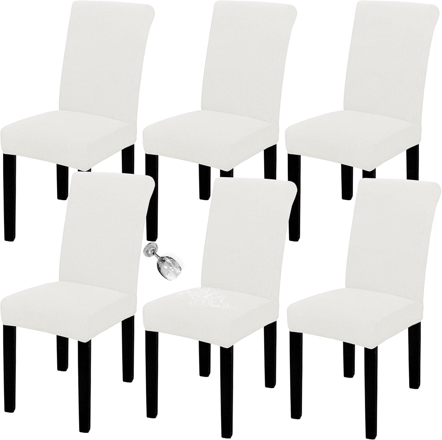 Easy-Going 100% Waterproof Dining Room Chair Cover Set of 6, Stretch Jacquard Parson Chair Slipcover Removable Washable Chair Protector for Home, Restaurant, Banquet (XLarge, Cream)