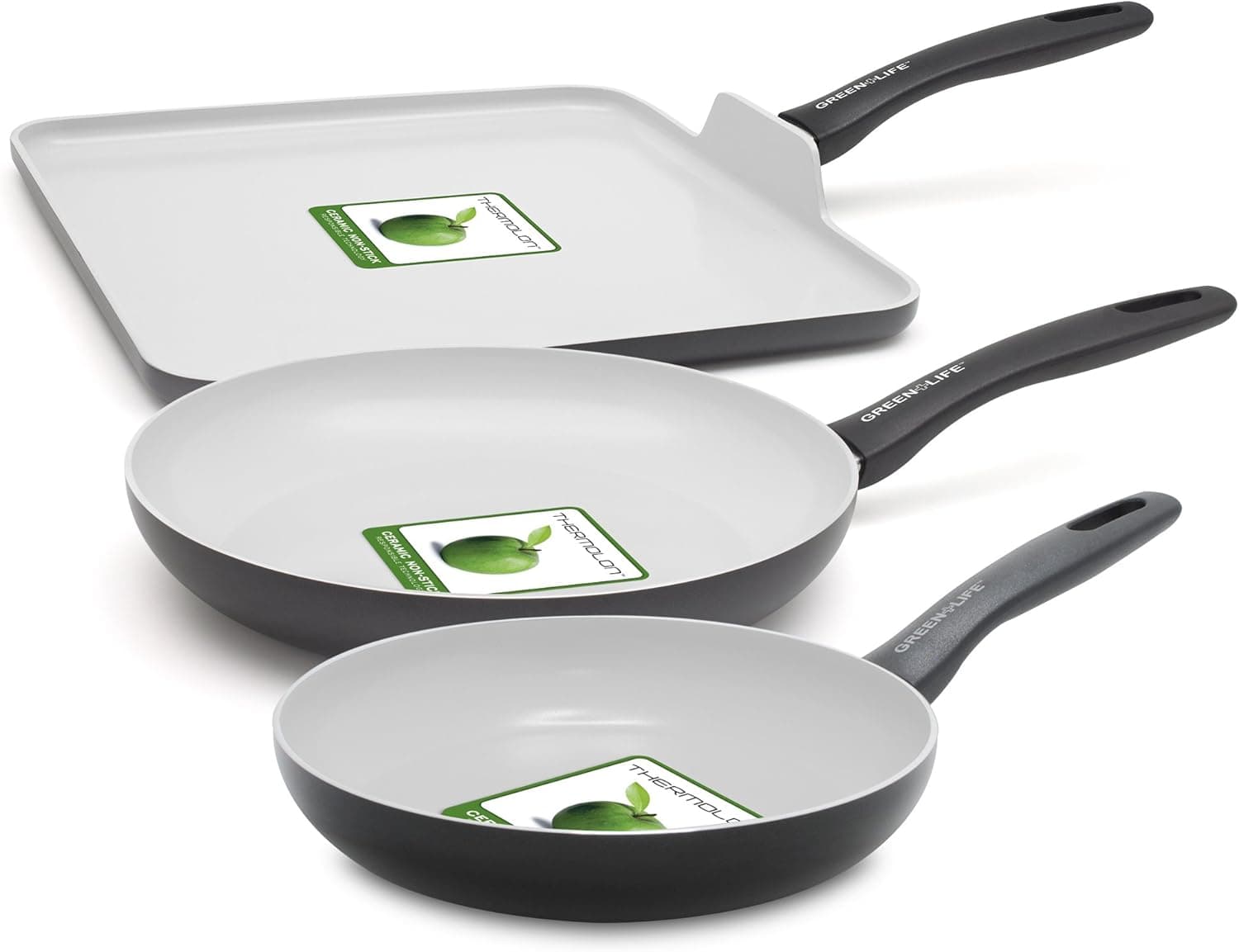 GreenLife 3 Piece Everyday Value ceramic Non-Stick Set, Black
