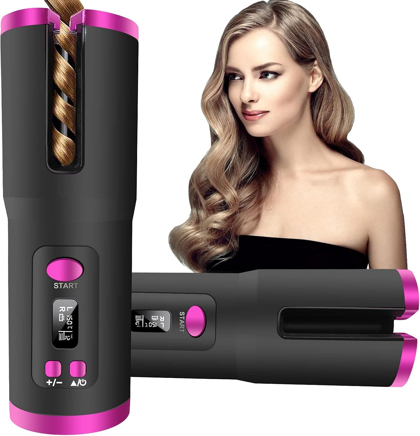 Cordless Auto Hair Curler Automatic Curling Iron with 6 Temperature & Timer Settings,Curling Wand Magic Styling Tools Fast Heating Ceramic Barrel for Travel Home as Mother's Day Gift (Red)