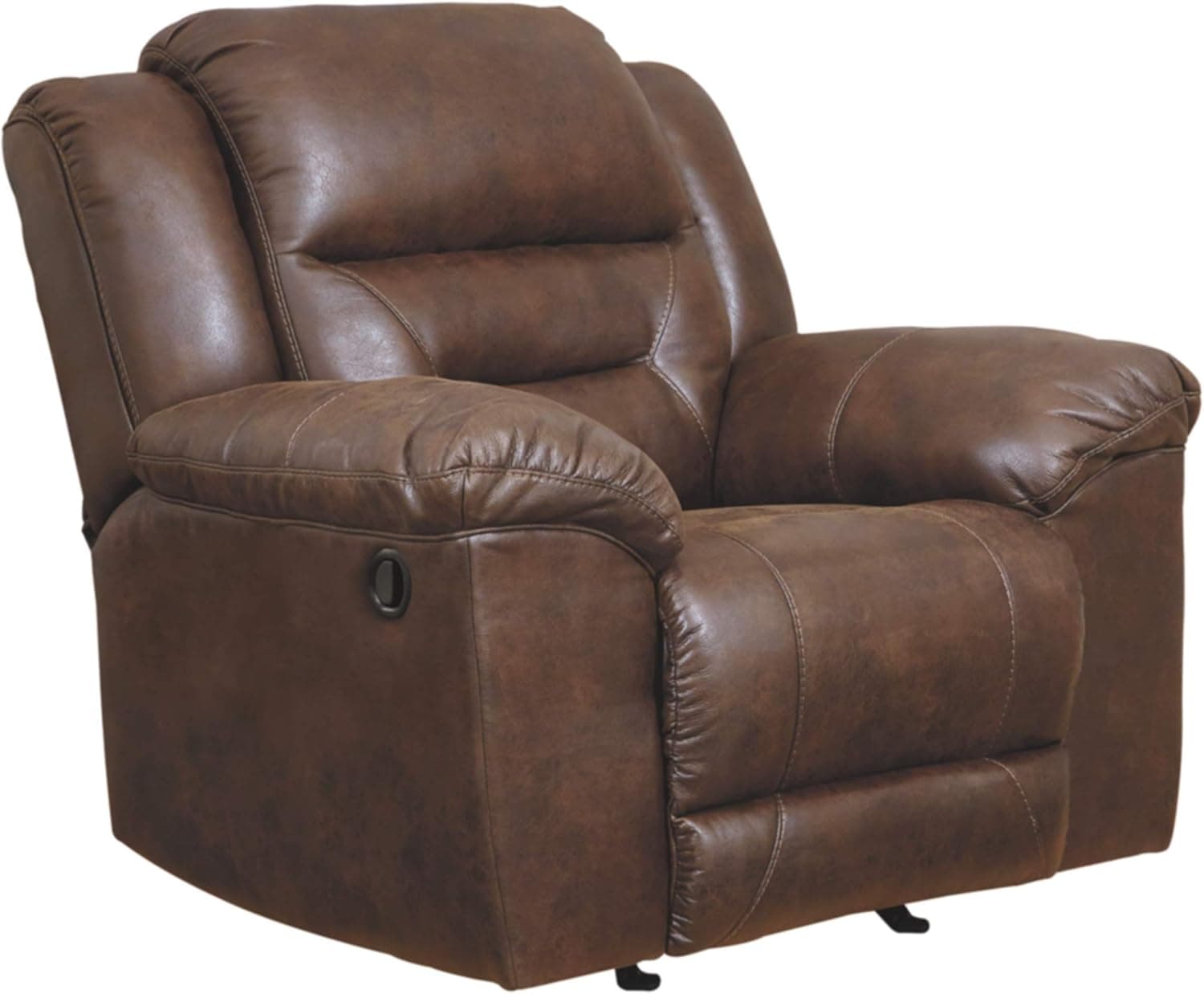 Signature Design by Ashley Stoneland Faux Leather Manual Pull Tab Rocker Recliner, Dark Brown