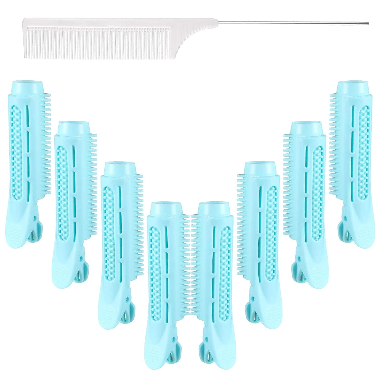8 Pieces Volumizing Hair Root Clip with Rat Tail Comb, Hair Root Self Grip Hair Clip Fluffy Hair Clip Naturally Fluffy Hair Root Curler Clip Tool (Blue, White)