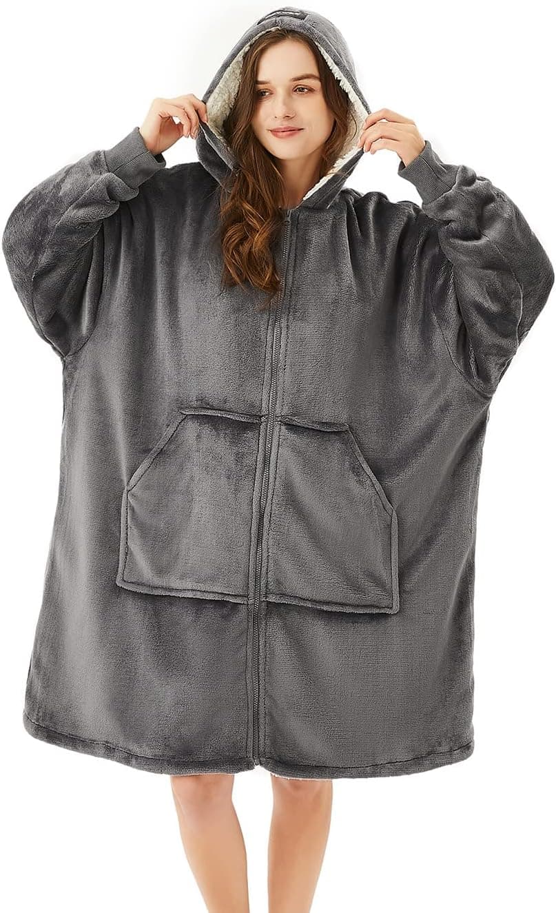 JOYWOO Wearable Blanket Hoodie, Oversized Hoodie Sweatshirt Blanket for Adults Women Men, Gift, Cozy and Fuzzy Sherpa Hoodie Blanket with Zipper and Giant Pocket