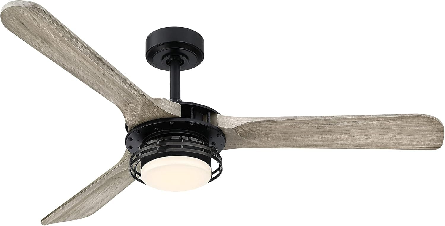 Parrot Uncle Aerofanture Ceiling Fans with Lights and Remote Industrial Farmhouse Ceiling Fan with Light LED, 52 Inch, Black/Oak