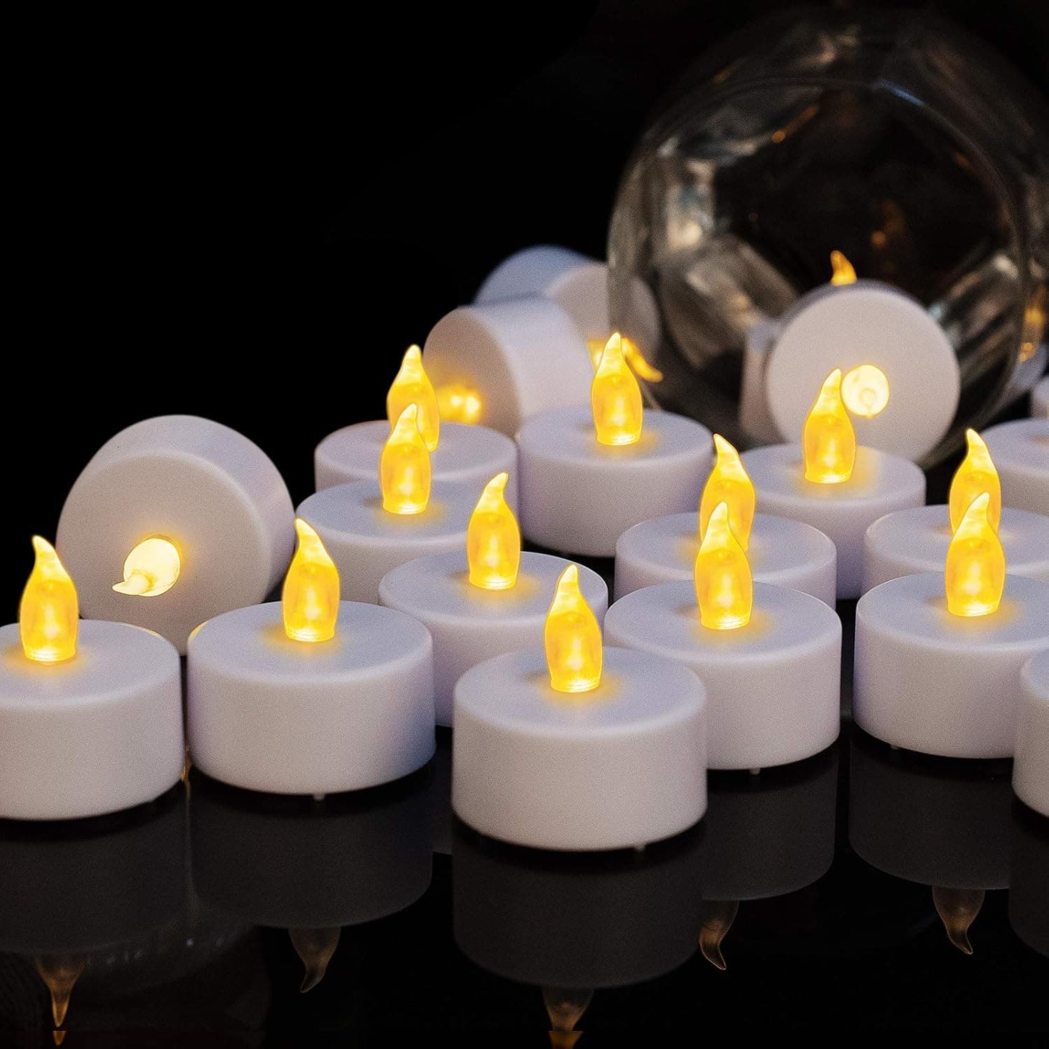 Battery Operated Candle,24pcs LED Tea Lights Candles Realistic and Bright Flickering LED Tealights with Warm Yellow Fake Tea Candle for Wedding,Party and Festival Celebration
