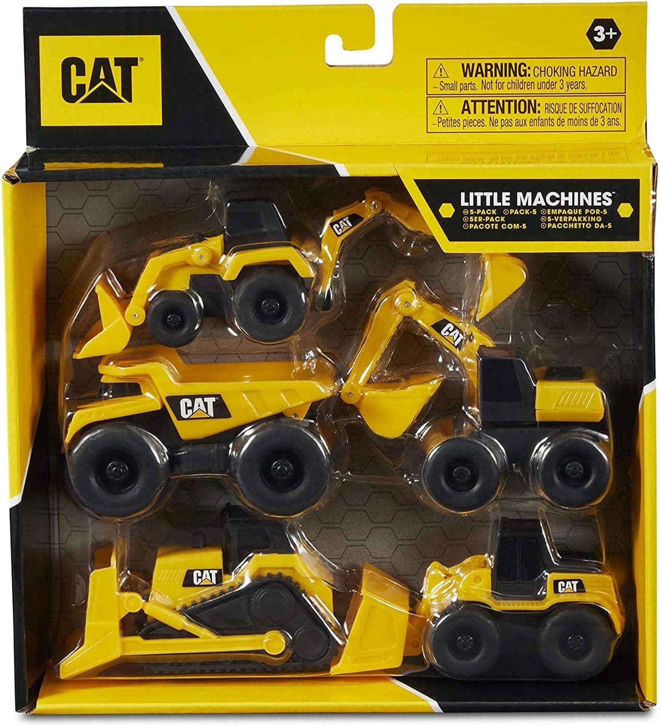 Caterpillar CAT Mini Machine Construction Truck Toy Cars Set of 5, Dump Truck, Bulldozer, Wheel Loader, Excavator and Backhoe Free-Wheeling Vehicles w/Moving Parts -Great Cake Toppers