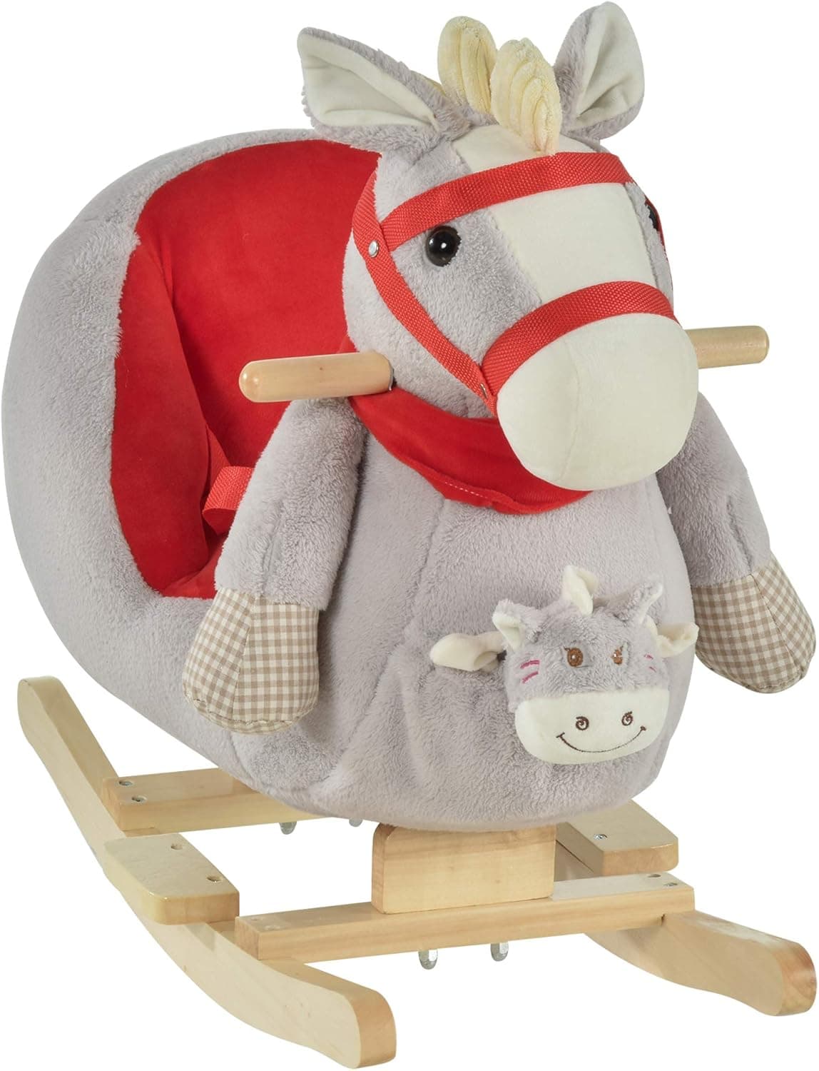 Qaba Kids Ride-On Rocking Horse Toy Rocker with Fun Song Music & Soft Plush Fabric for Children 18-36 Months, Grey
