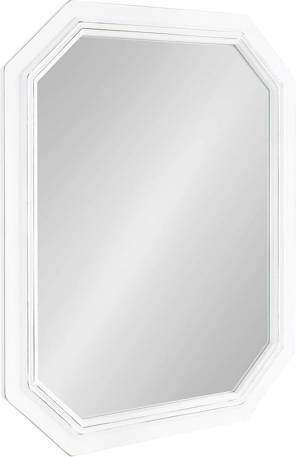 Kate and Laurel Palmer Large Rustic Wood Framed Octagon Wall Mirror, 28 x 36, White, Distressed Farmhouse Wall Accent