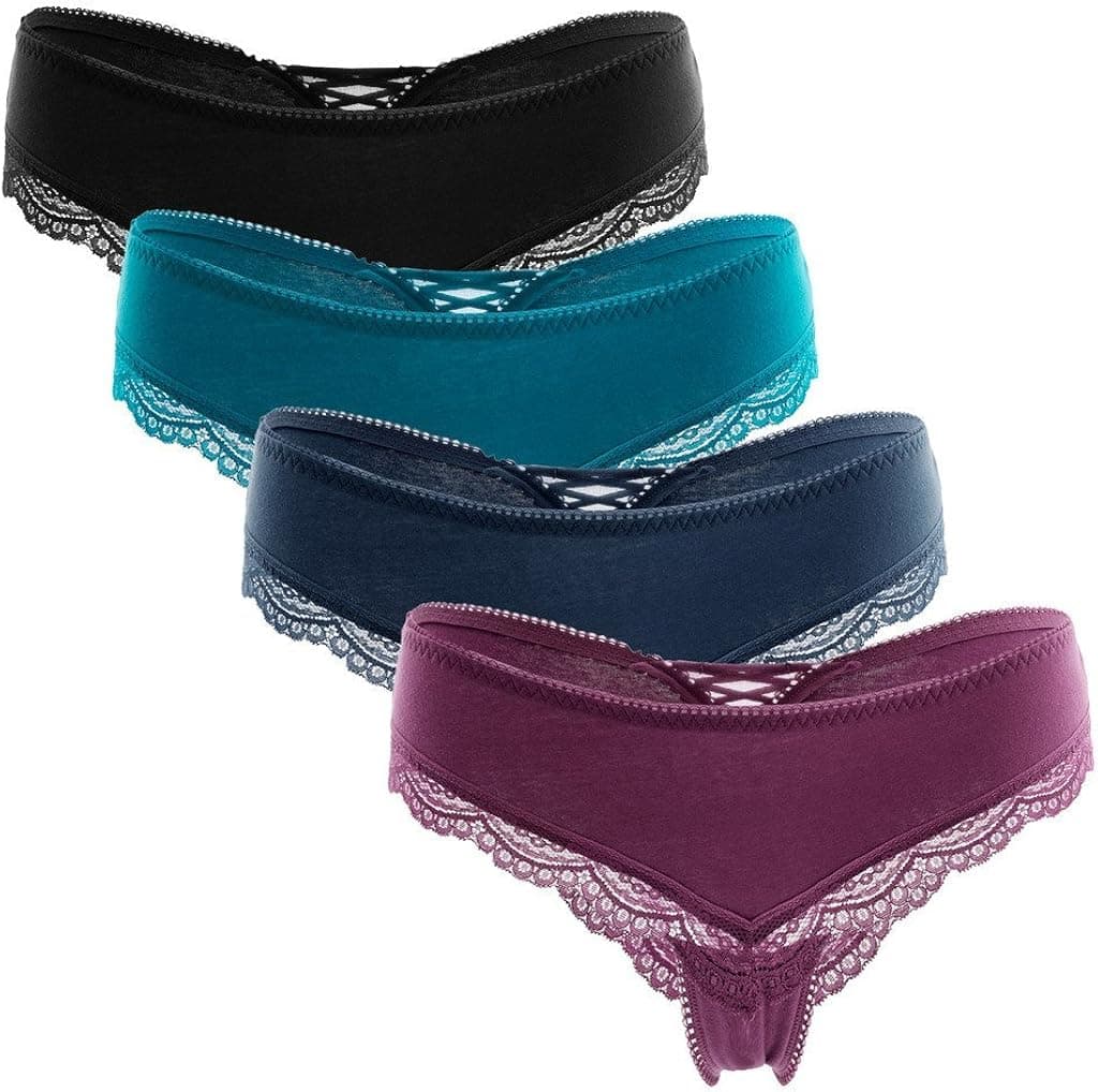 ATTRACO Women's Underwear Soft Lace Hipster Panties Stretch Nylon Mid-Rise Briefs 4 Pack